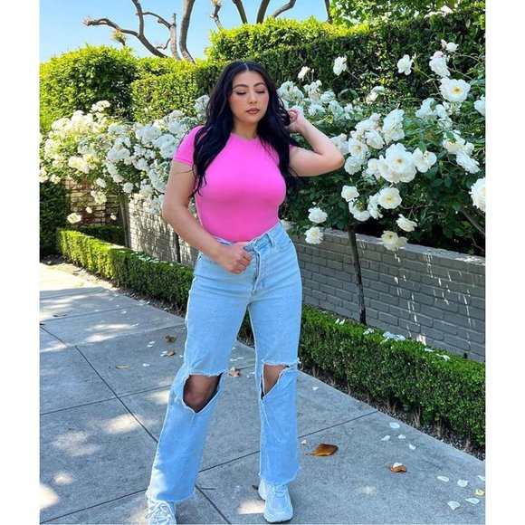 SHAPERX Women's Fit Everybody Bodysuit Soft Crew Neck T-shirt Body Suits with Th - Picture 2 of 7